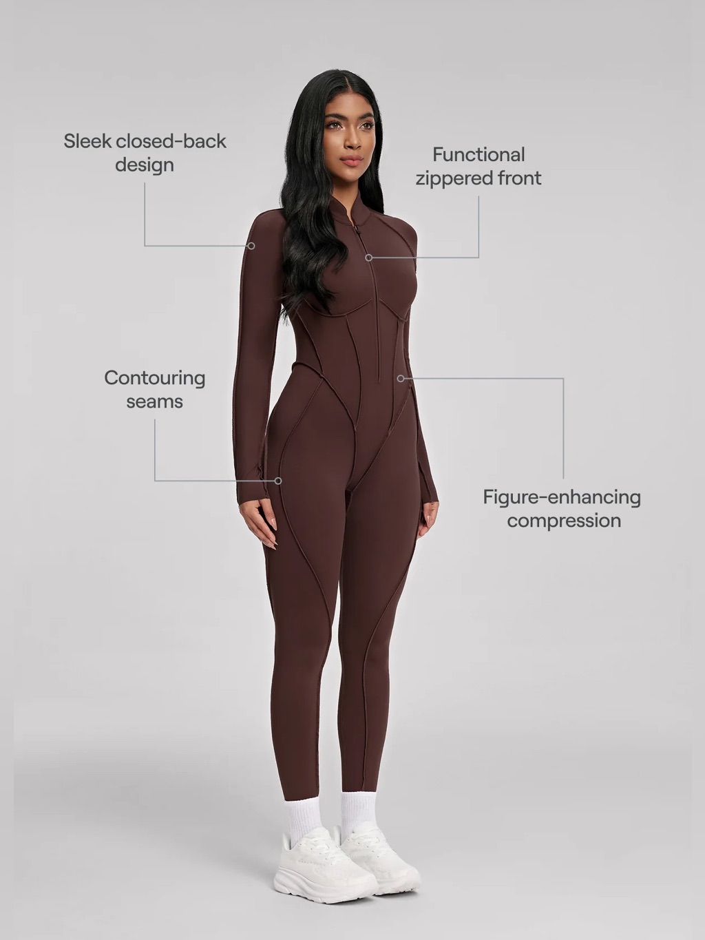 Nwt Betterme Bttrm Full-Length Catsuit Long Sleeve Jumpsuit Chocolate Brown — image 2 of 8